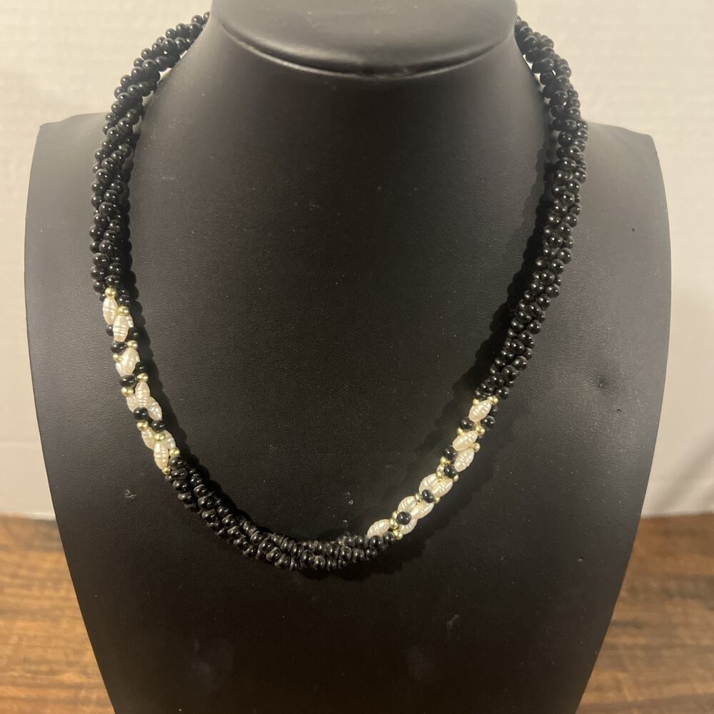 Vintage Freshwater Pearl & Hematite Necklace Choker Multi Strands Twisted